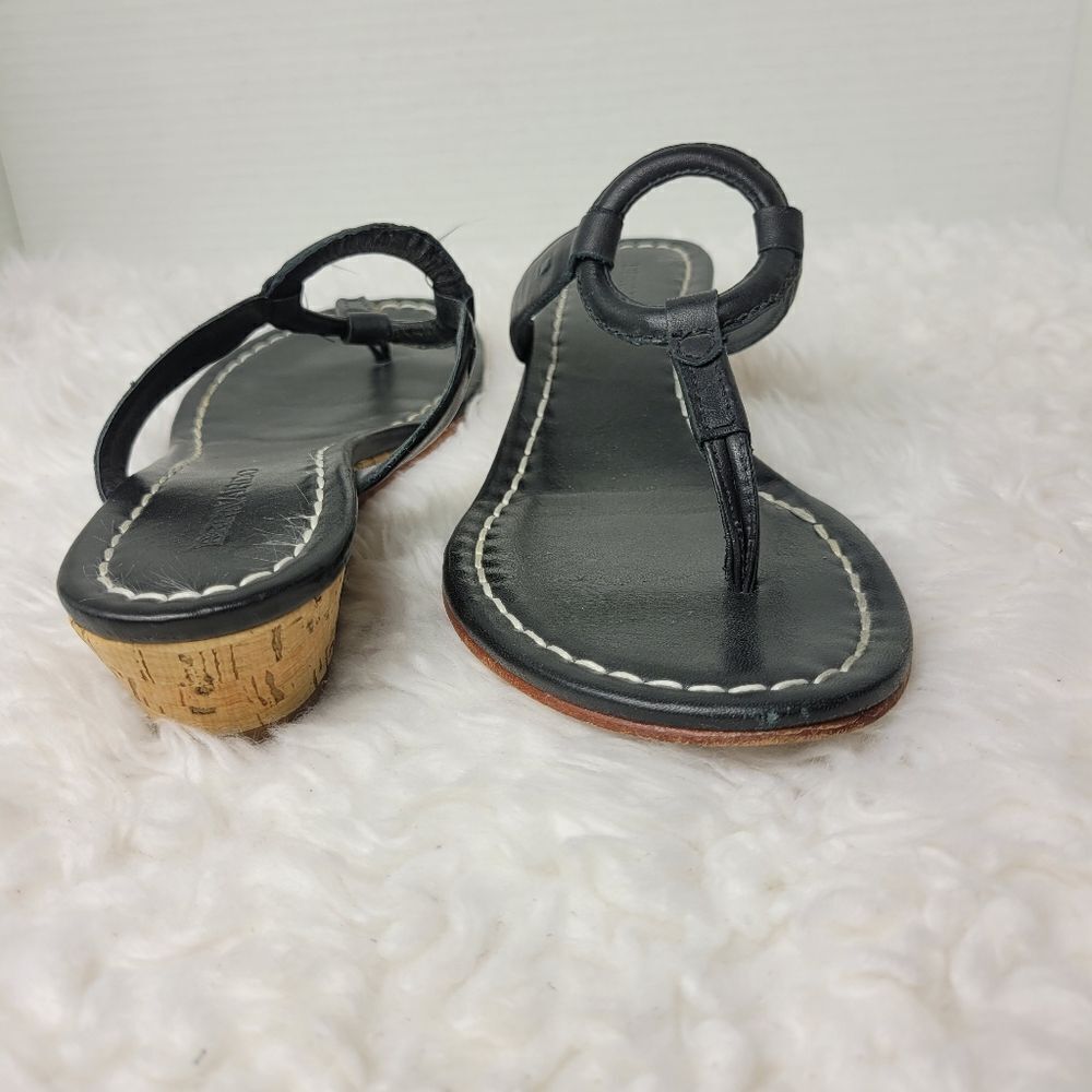 Bernardo Matrix Womens Size 8.5 Mini Wedge Black Leather Thong Sandals - Picture 7 of 9